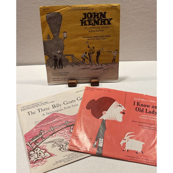 1970’s Scholastic Records John Henry Three Billy Goats Old Lady 33 1/3 RPM Lot - Picture 2 of 11